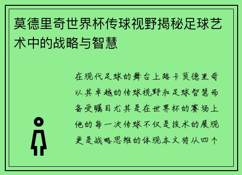 莫德里奇世界杯传球视野揭秘足球艺术中的战略与智慧